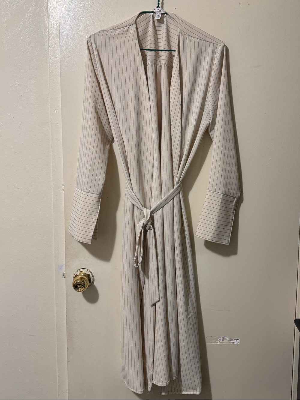 C by One Cream Pinstripe Wrap Robe Duster Dress Size S